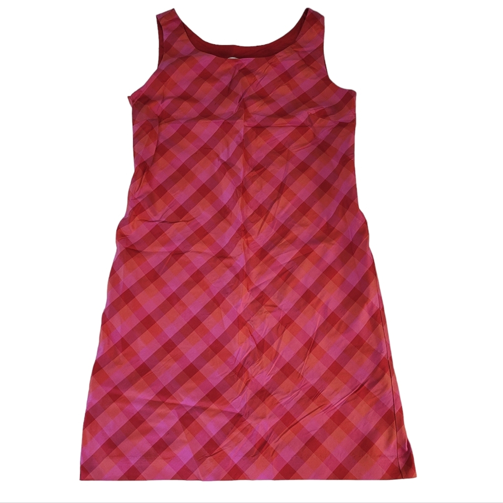 NATURAL INSTINCTS | Pink, Orange and Red Plaid, Silk Dress, Sz.  10